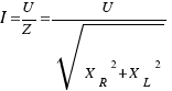 I = U/Z = U/{\sqrt{{X_R}^2 + {X_L}^2}}