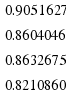 \matrix{4}{1}{0.9051627 0.8604046 0.8632675 0.8210860}