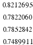 \matrix{4}{1}{0.8212695 0.7822060 0.7852842 0.7489911}