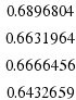 \matrix{4}{1}{0.6896804 0.6631964 0.6666456 0.6432659}