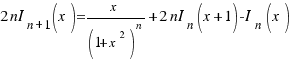 2nI_{n + 1}(x) = x/{(1+x^2)^n} + 2nI_n(x+1) - I_n(x)