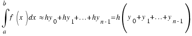 \int{a}{b}{f(x)dx} \approx hy_0 + hy_1 + ... + hy_{n - 1} = h(y_0 + y_1 + ... + y_{n - 1})