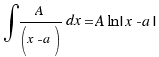 \int{}{}{{A}/{(x - a)}dx} = A ln |x - a|