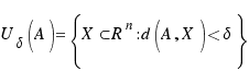 U_{\delta}(A) = \lbrace X \subset R^n : d(A,X) < \delta\rbrace