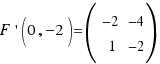 F\prime(0,−2) = (\matrix{2}{2}{
{−2} {−4}
{1} {−2}
})