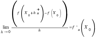 \lim{h \right 0}{(f(X_0 + h \vec{u}) − f(X_0))/h} = f^\prime_u (X_0)