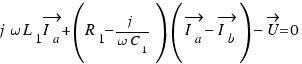 j\omega L_1\vec{I_a} + (R_1 − j/{\omega C_1})(\vec{I_a} − \vec{I_b}) − \vec{U} = 0