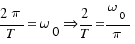 {2\pi}/T = \omega_0 \doubleright 2/T = {\omega_0}/{\pi}