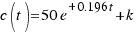 c(t) = 50e^{+0.196t} + k