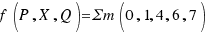 f(P, X, Q) = Σm(0,1,4,6,7)