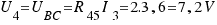 U_4 = U_{BC} = R_{45}I_3 = 2.3,6 = 7,2V